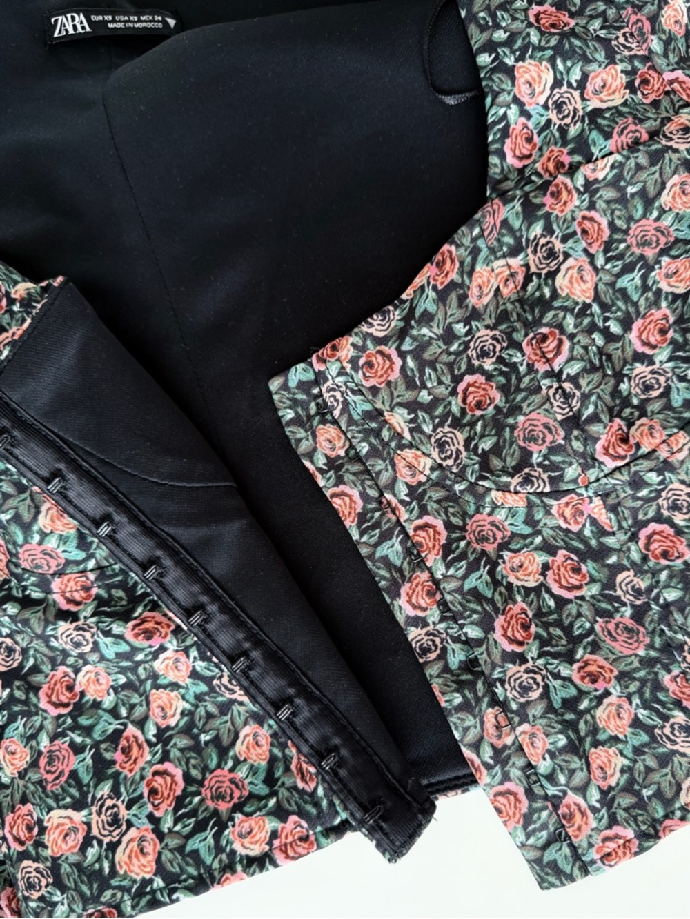 Zara Floral Corset Crop Top Size XS Rose Print Square Neck Cottagecore - Picture 7 of 13
